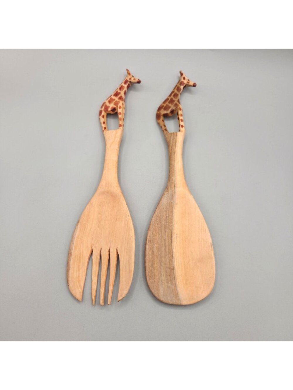 Hand Carved Mhugu Wood Salad Serving Set Giraffe Salad Servers 12 Inch